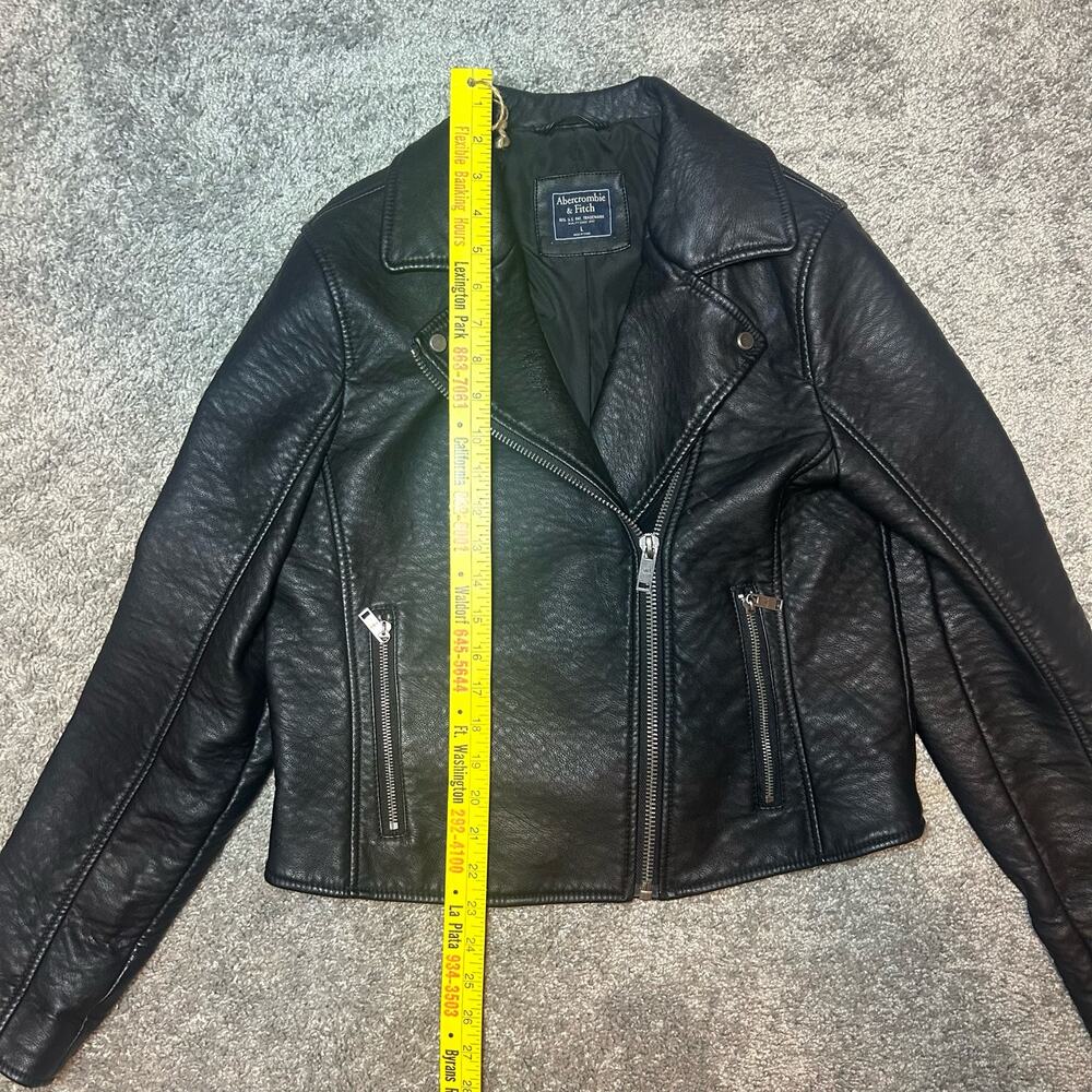 Abercrombie & Fitch Pleather Biker Style Jacket Size Large Lined Zippers - Picture 7 of 8